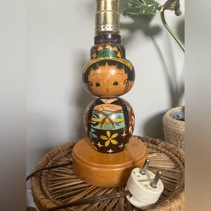 Vintage Wooden Kokeshi Doll Lamp with-‼️🚨Euro Plug🚨‼️UNTESTED‼️